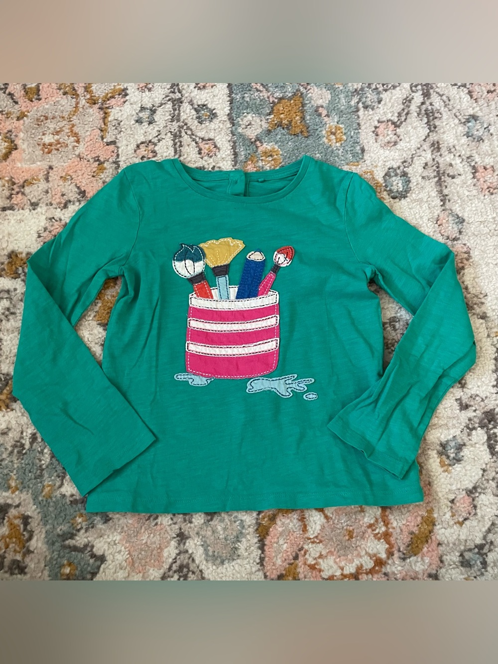 Next Girl Green Long-Sleeve Art Paintbrush Appliqué Long Sleeve Favorite Tee